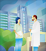 Doctor and nurse in discussion, illustration