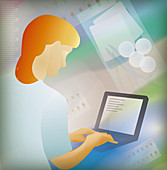 Pharmacist using laptop, illustration