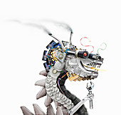 Chinese dragon made from machine parts, illustration