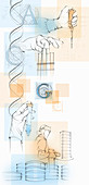 Image of scientists and genetic research, illustration