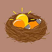 Nest containing light bulbs, illustration