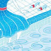 Woman with feet in swimming pool, illustration