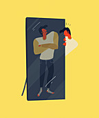 Confident reflection in mirror, illustration