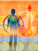 Global warming and impact on health, illustration