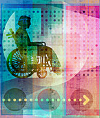 Elderly woman in wheelchair, illustration