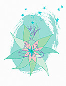 Woman doing yoga on lotus flower, illustration