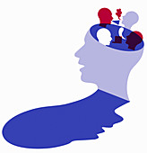 Different ideas inside of man's head, illustration