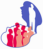 Man thinking about group of people, illustration