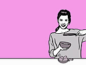 Woman whisking eggs, illustration