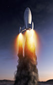 Rocket blasting off, illustration