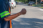 Government worker divining for water