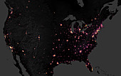 Carbon footprints of North American cities, satellite map