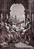Galileo demonstrating his telescope in 1609