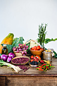 Assortment of food recommended in prevention of cancer