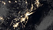 City lights at night on the US East Coast, illustration