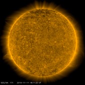 Mercury completing a transit across the Sun, SDO image