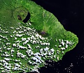 Mount Agung volcano in Indonesia, satellite image
