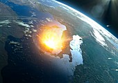 Asteroid impacting modern Earth, illustration