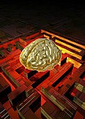 Brain and computer board maze, illustration