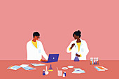 Researchers in laboratory,illustration