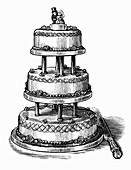 Engraving of tiered wedding cake