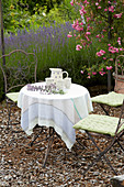 Ornate garden furniture in idyllic seating area