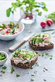 Open sandwiches with vegan sunflower seed spread