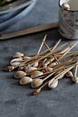 Toothpicks decorated with tiny shells