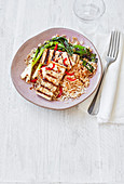 Charred spring onions and teriyaki tofu