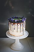 Vanilla sponge cake with blackberries and lavender
