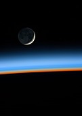 Moon setting from Earth orbit, illustration