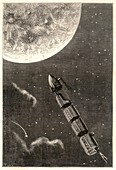 Stream train rocket heading to the Moon, illustration