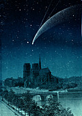 Donati's Comet over Notre-Dame, Paris, 1858, illustration