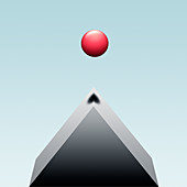Ball suspended above pyramid, illustration