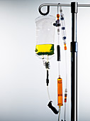 Drip stand with bag and intravenous lines