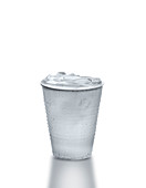 Plastic cup of iced water