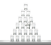 Falling pyramid of glasses