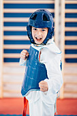 Boy in taekwondo class