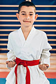 Boy in taekwondo class