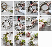 Instructions for making an Easter wreath from egg boxes, eggshells and moss