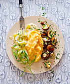 Cucumbers with carrot-potato mash and mushrooms