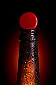 Flaschenhals von kalter Bierflasche mit Kronenkorken