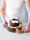 Chocolate cake with scalloped chocolate bands