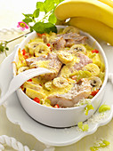 Leek and fish casserole with bananas