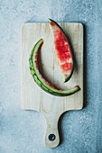 Watermelon skin on a cutting board