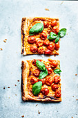Puff pastry pizza with tomatoes