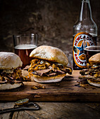 Brisket sandwiches with beer onions and blue cheese
