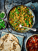 Mince and peas curry with tomato salad