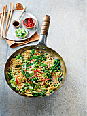 Spicy peanut and szechuan pepper noodles with edamame