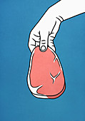Hand hält rohes Steak (Illustration)